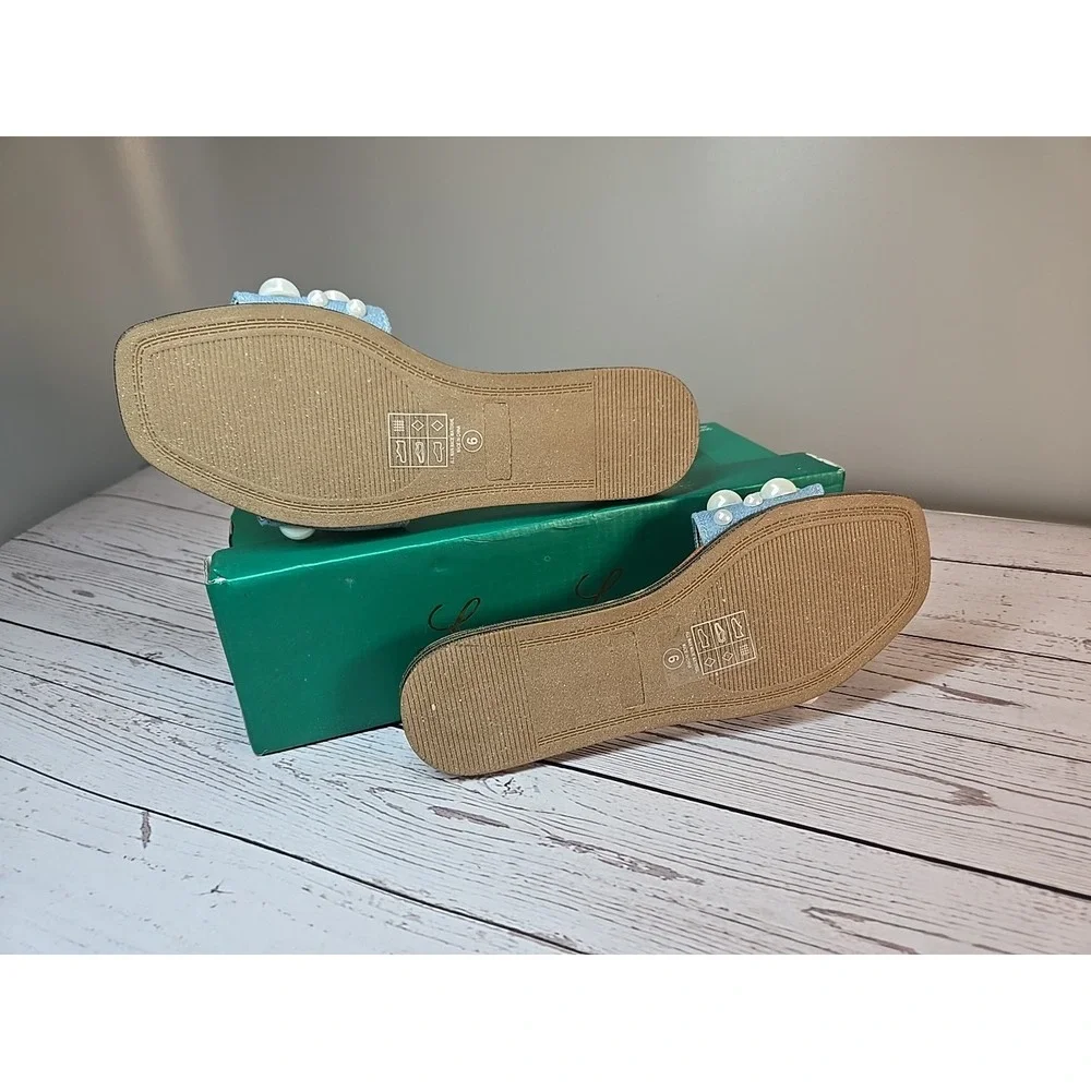 Lauren Lorraine Nilo‎ Pearl Blue Denim Slides Size 6 *New*